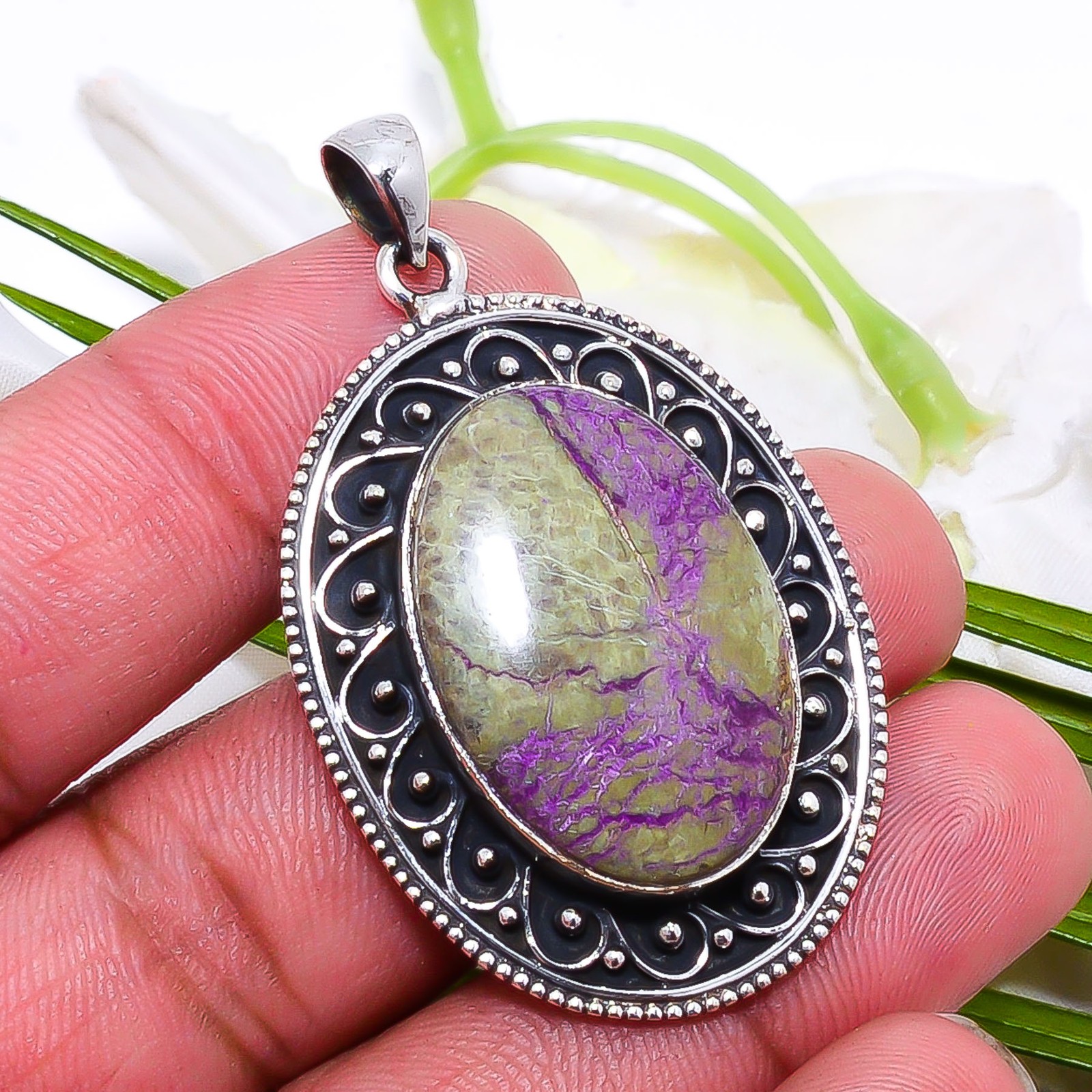 Variscite In Purpurite fine Art 925 Sterling Silver Pendant 1.09″ P10368114469