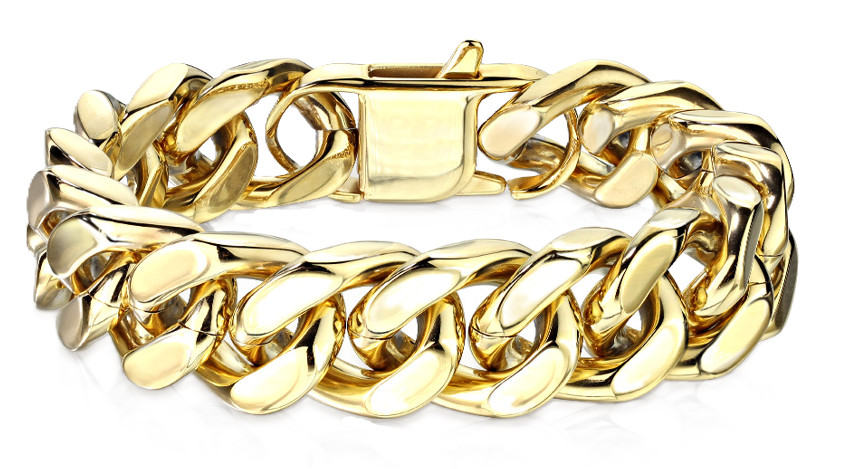 16mm Gold Tone Stainless Steel Bracelet Designer Cuban Link 151