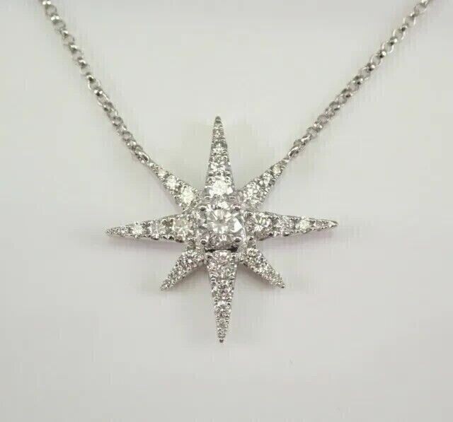 Women’s Shinning Star Pendant Round Cut Simulated Diamond 14K White Gold Plated