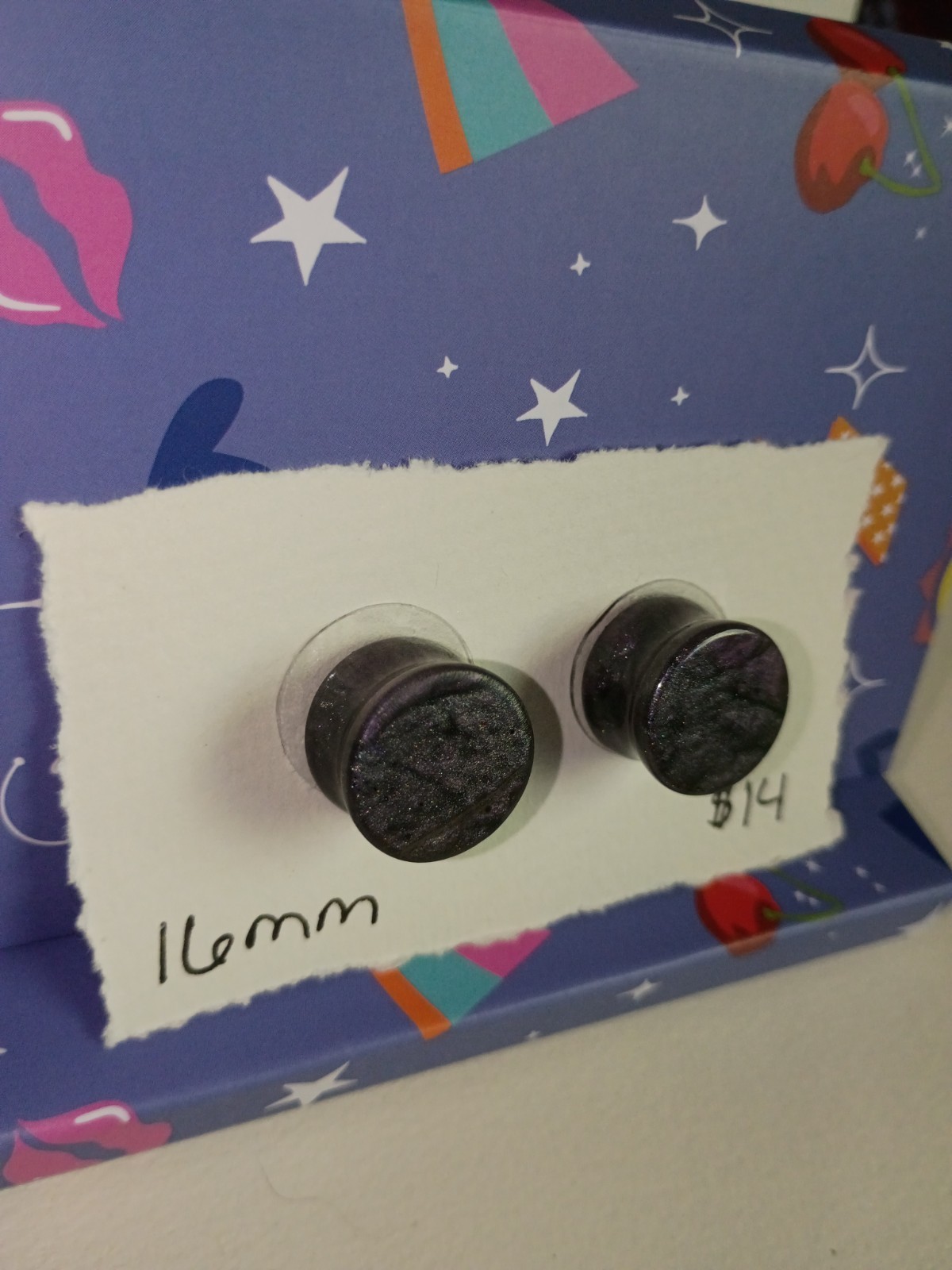 16mm Handmade Purple and Gray Mica Resin Ear Gauges | Shimmering Round Plugs