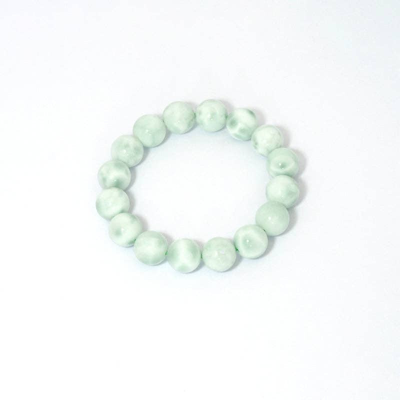Genuine Green Angelite Round Smooth Stretchy Bracelet, 8mm/10mm/12mm, Sku#EF274