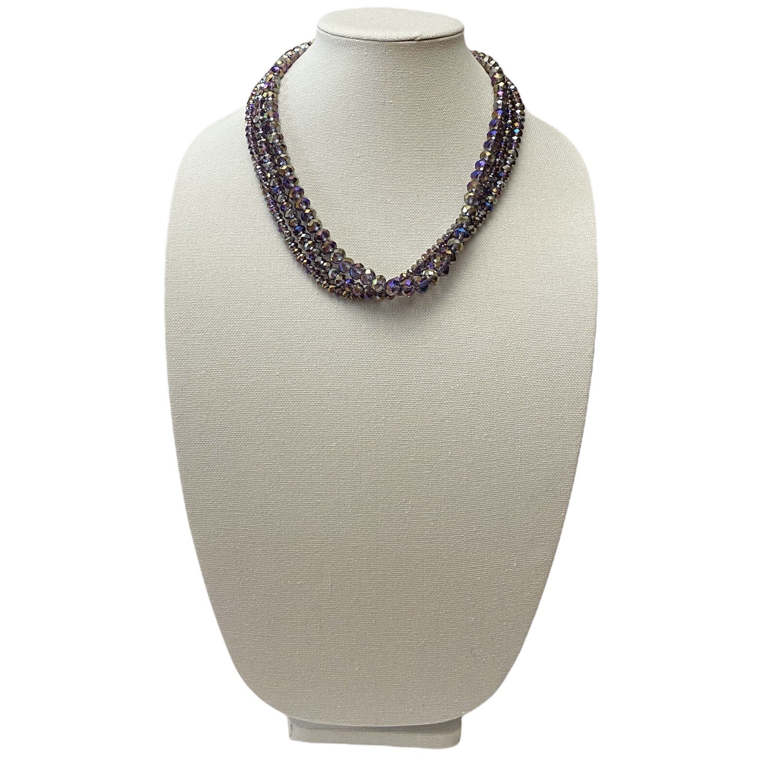 Donna Dressler Purple AB Swarovski Crystal Beaded 3 Strand 925 Clasp Necklace