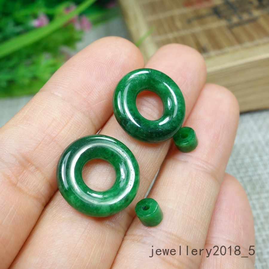 1 pair Certified Green Burma 100% Natural A jadeite Jade Donut 甜甜圈
