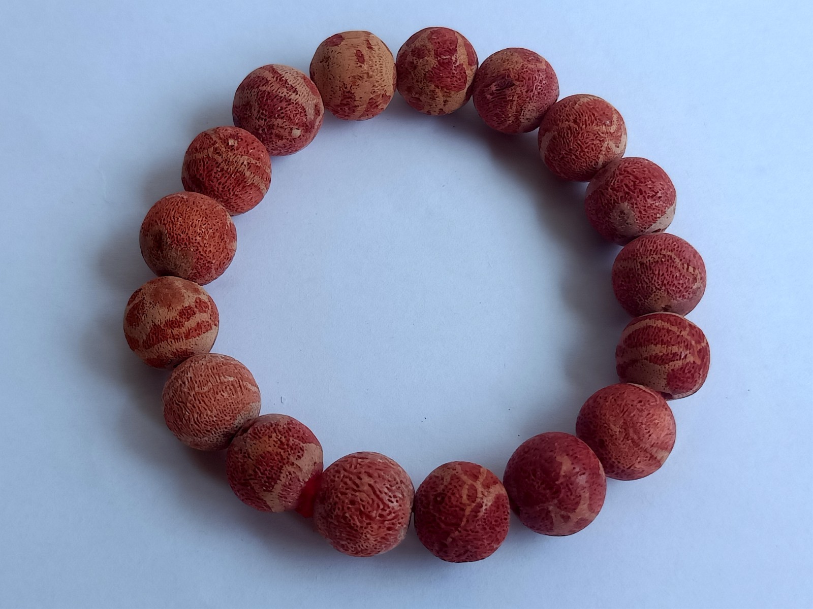 12mm Natural No Treatment Sponge Red Coral Round Stretch Beads Bracelet