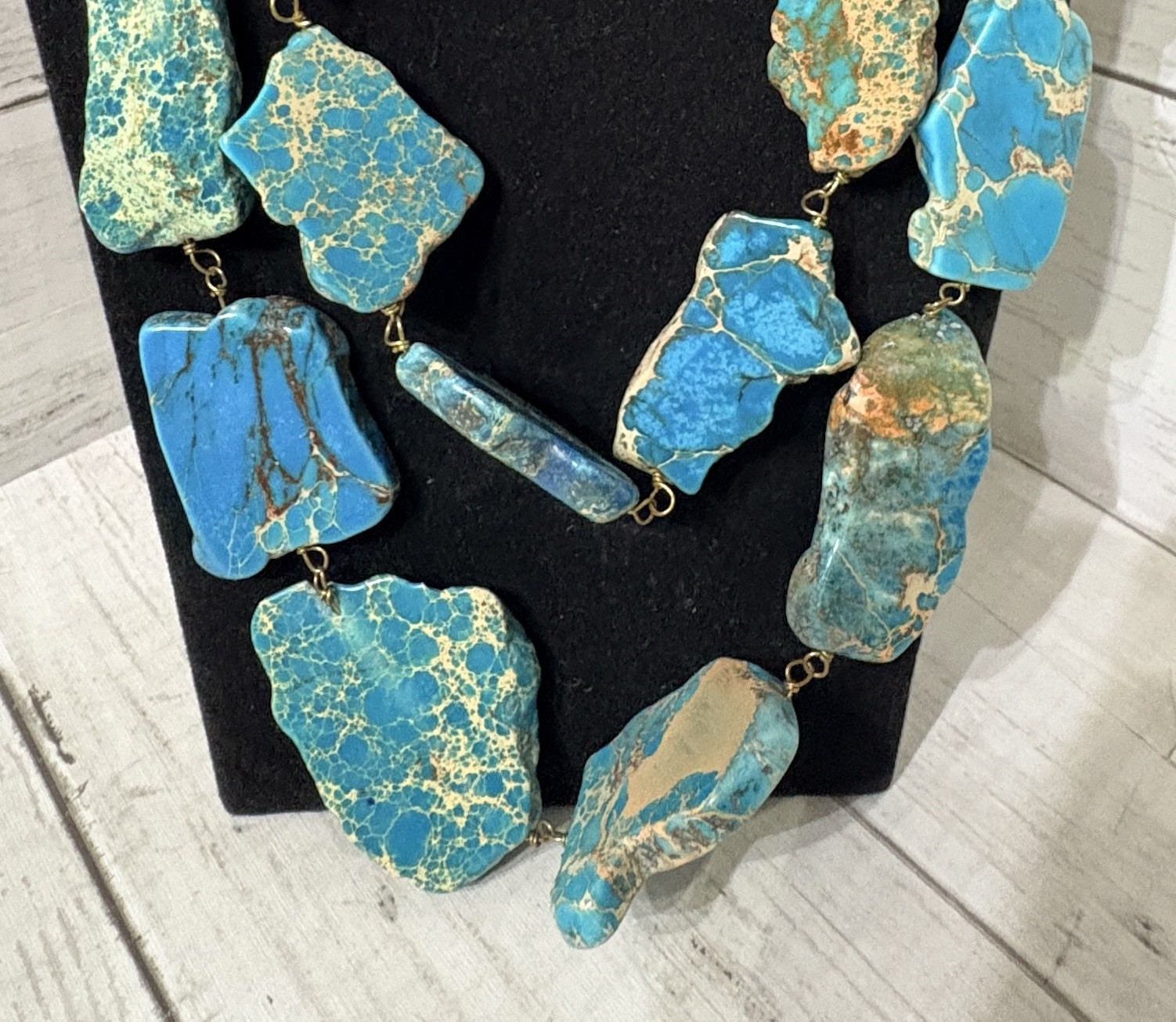 Chunky Sky Blue Jasper Slabs Double Strand Statement Artisan Necklace BNWT