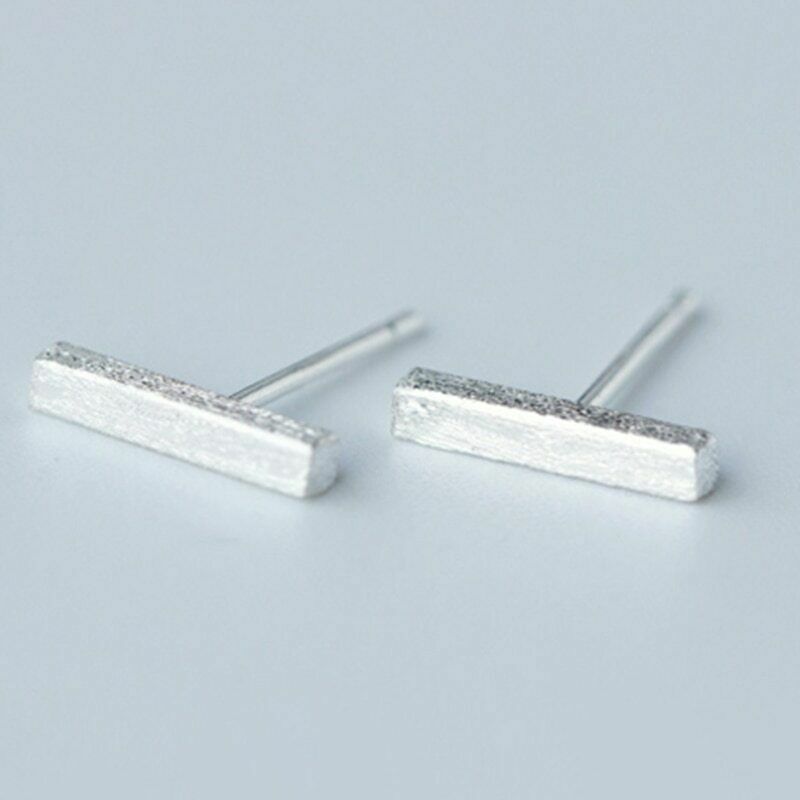 S925 Sterling Silver Bar Round Square Stick Line Stud Earrings Minimalist PE18