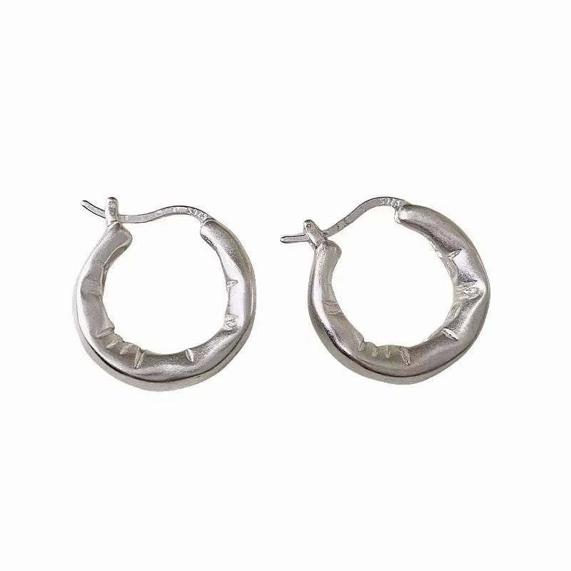 925 Silver Wrinkled Chunky Hoop Earrings Organic Huggie Hoops for women 243