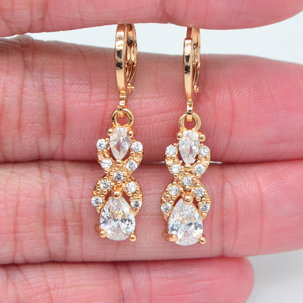 18K Yellow Gold Filled Women Black Mystic Topaz Teardrop Dangle Earrings Jewelry