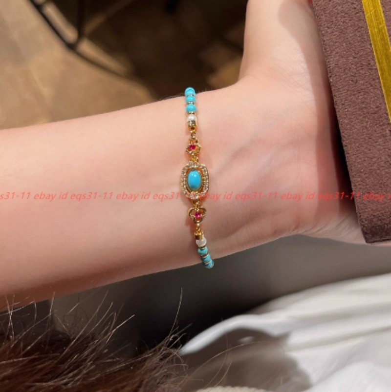Pretty Natural Blue Turquoise White Shell Pearl Gems Round Beads Bracelet 18cm