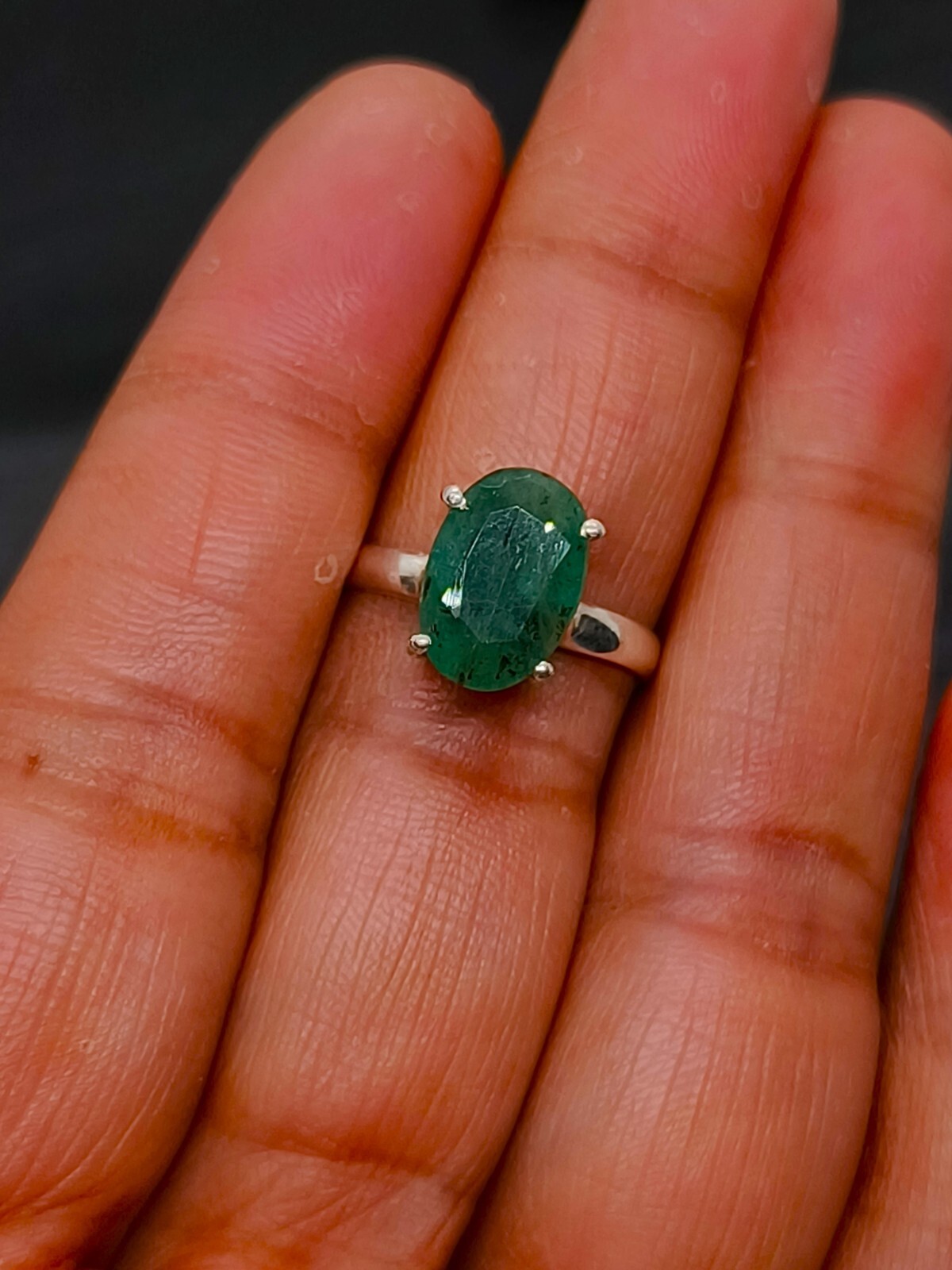 Natural Zambian Emerald Ring Sliver Zambia Green Emerald Ring Stone US Size 6.5