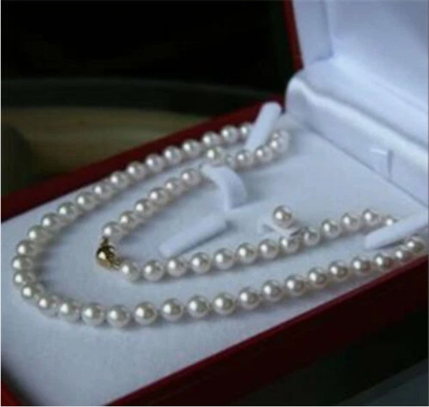 8mm White Shell Pearl Round Beads Necklace Earrings Jewelry Set