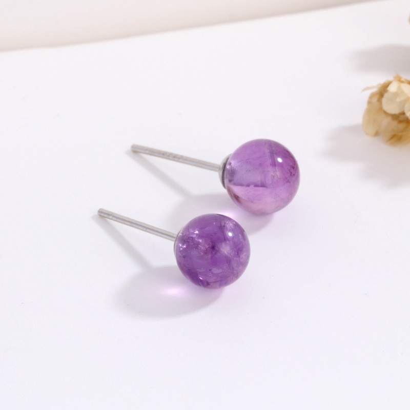 925 Sterling Silver Natural Onyx Stone Gemstone Ball Stud Earrings Gift A12