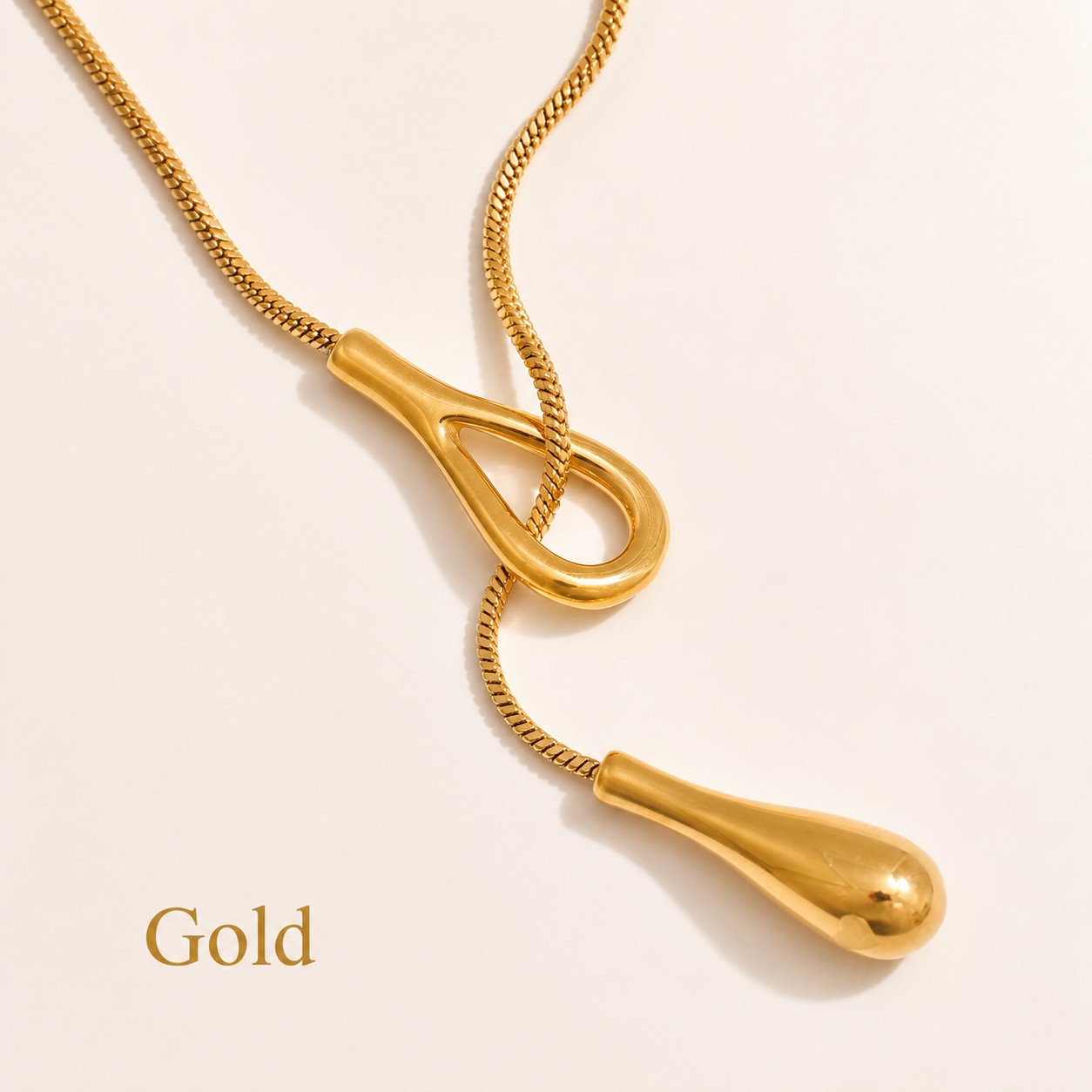 Gold Silver Y Drop Lariat Necklace 316L Stainless Steel Fashion Jewelry