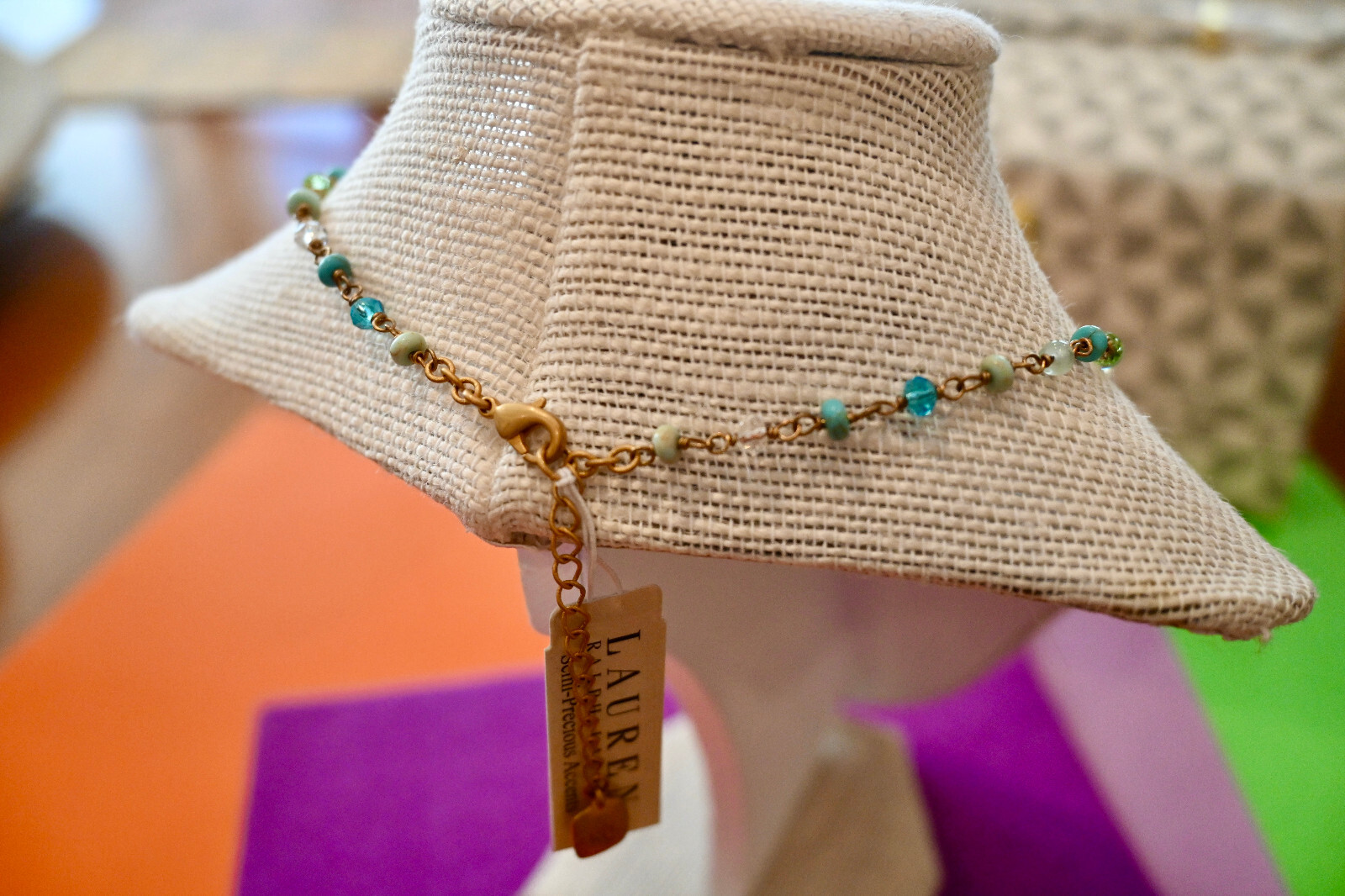 NWT $54 LAUREN Ralph Lauren Semi Precious Stone Chain Necklace Turquoise Apatite