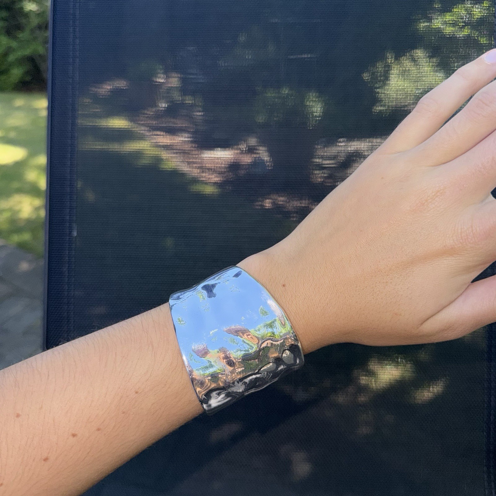 Silver Tone Wide Metal Cuff Bracelet, No Chain, No Closure, No Stone