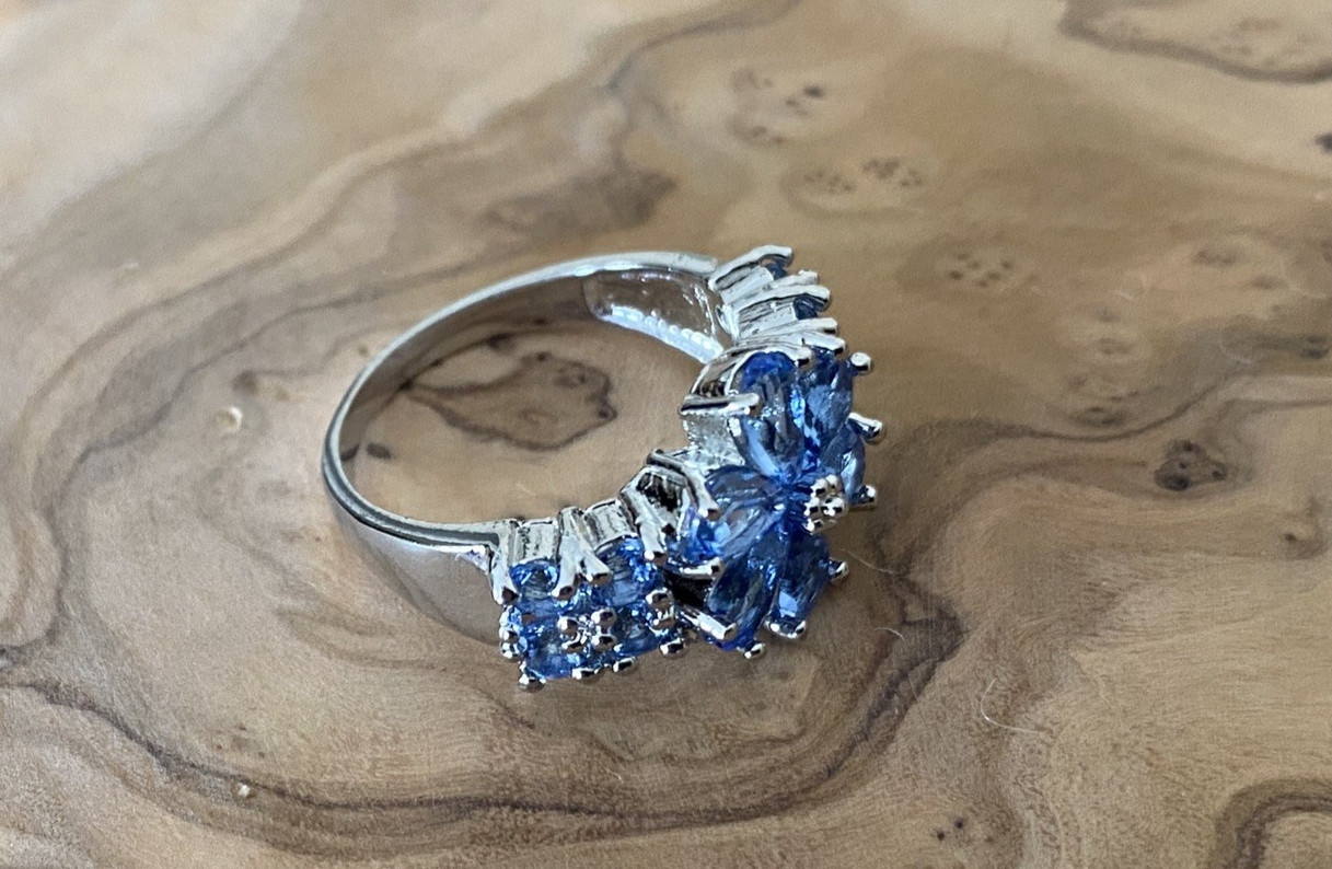 Ring, Deep Blue Tanzanite (Simulated), Sterling Silver 925 Size 7.5, NWOT