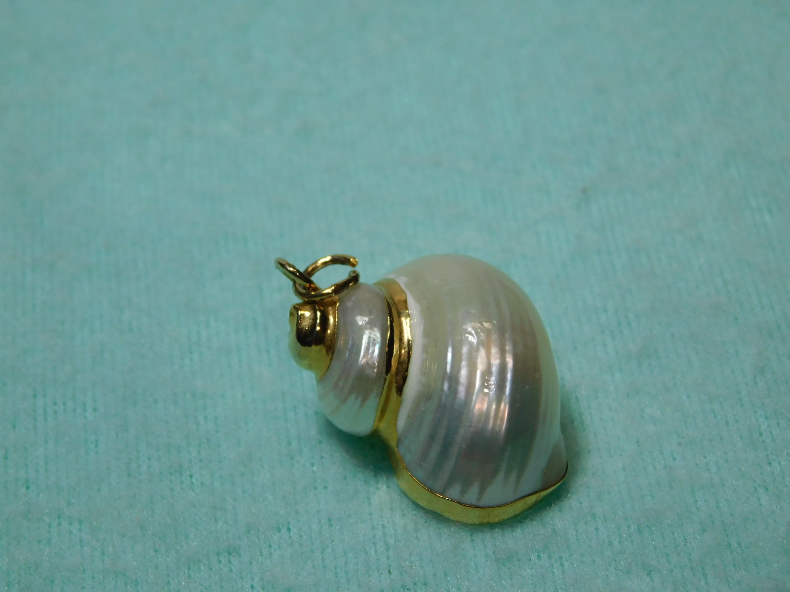Vintage 2″ Snail Shell With Gold Color Trim Pendant in Very Good Cond.
