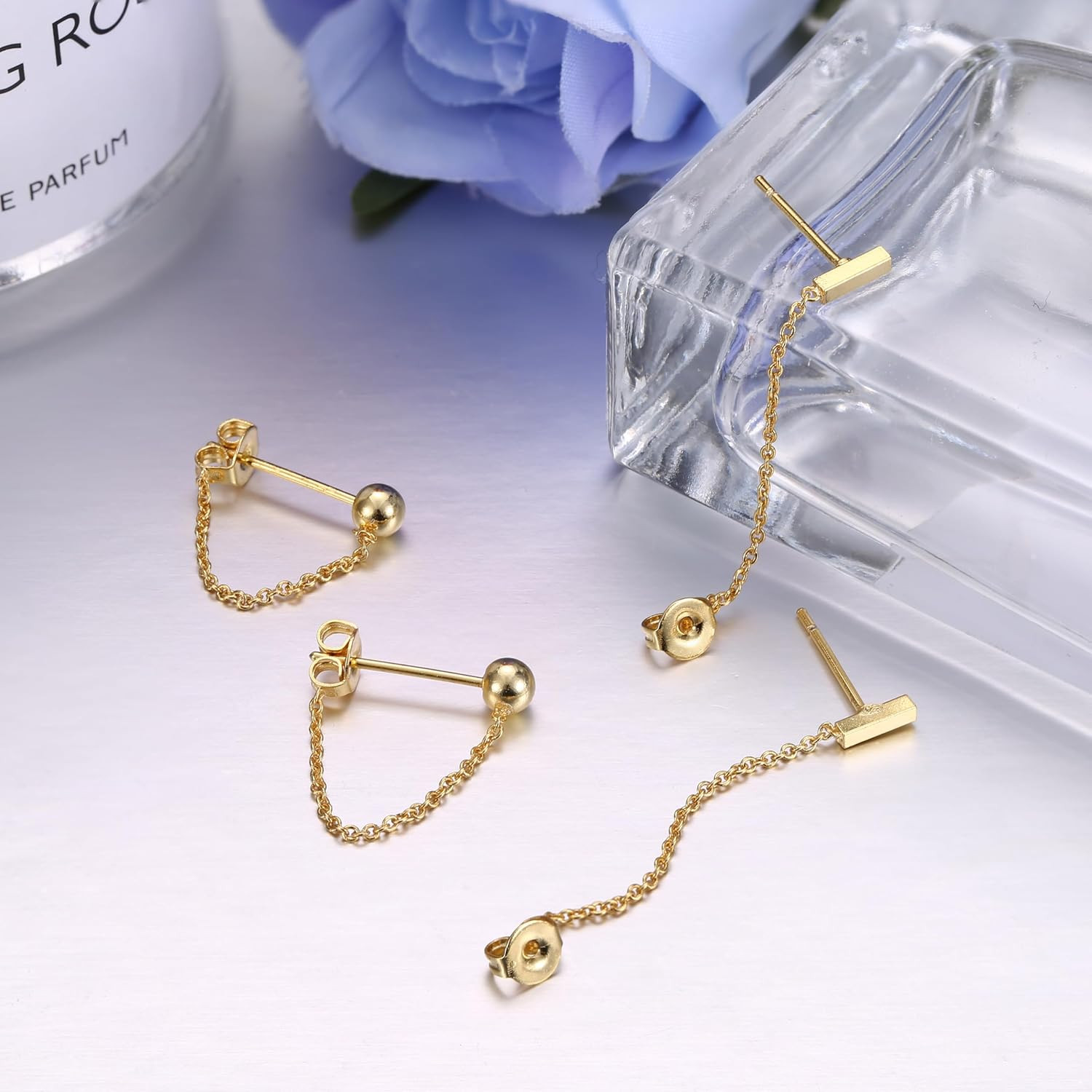 4 Pairs Chain Earrings for Women 14K Gold Earring Stacks Hypoallergenic Cute Cha