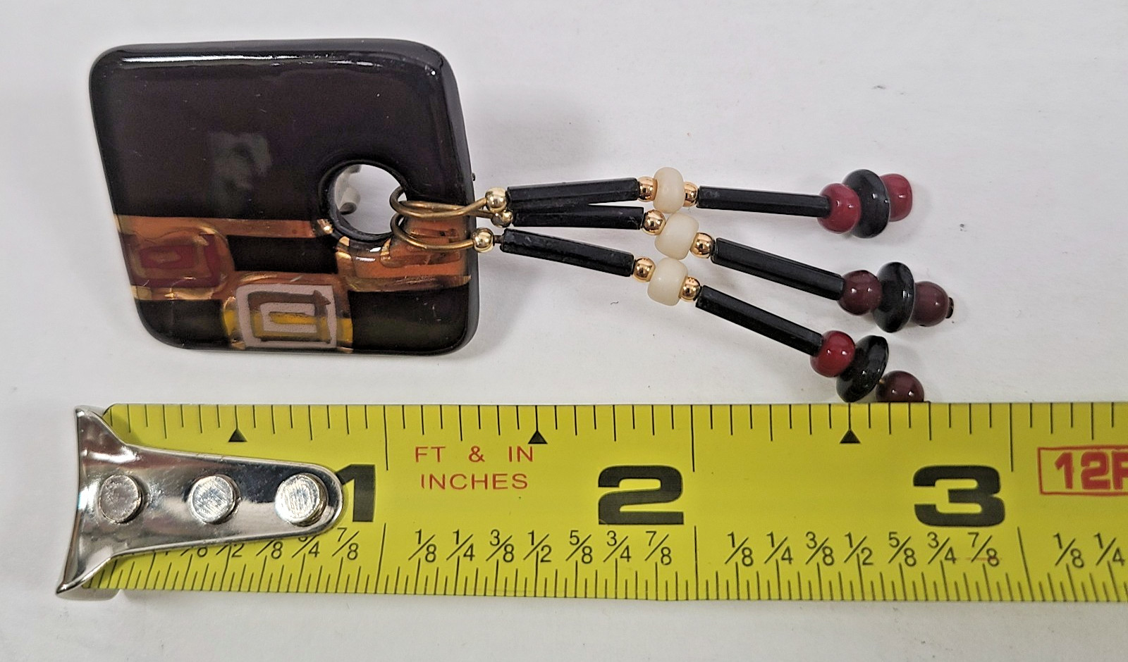 Estate Sale Enameled Ceramic Necklace/ Dangle Earrings Set Handmade VTG