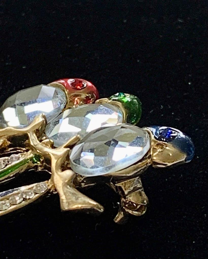 Cute Gold Tone 3 Parrots Red, Green, Blue Enamel & Rhinestone Deco Pin Brooch #2