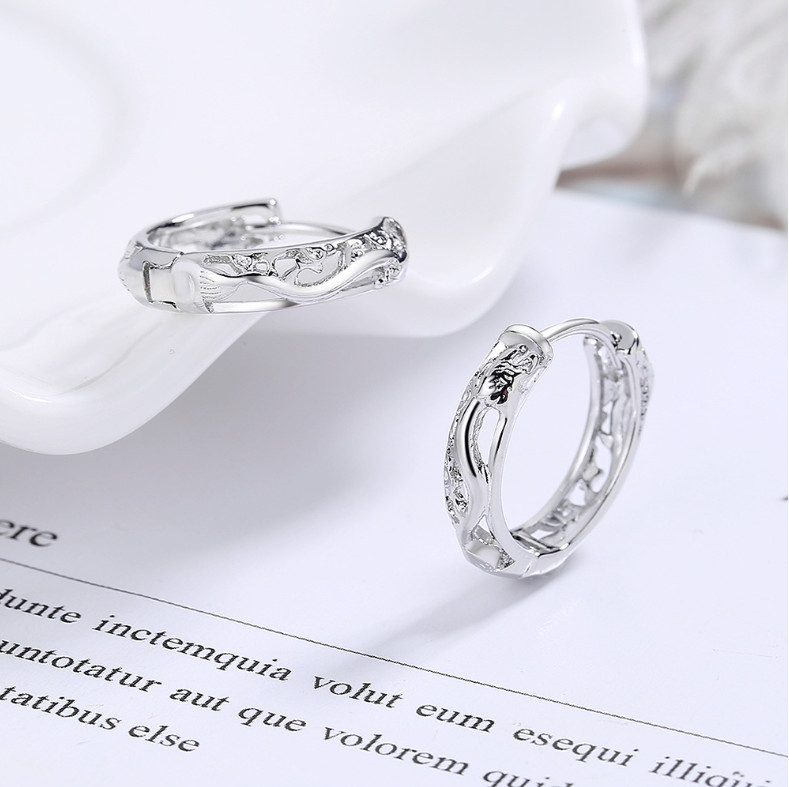 Punk Dragon Hollow Small Hoop Earrings Silver Black Filigree Huggie Women Men AF