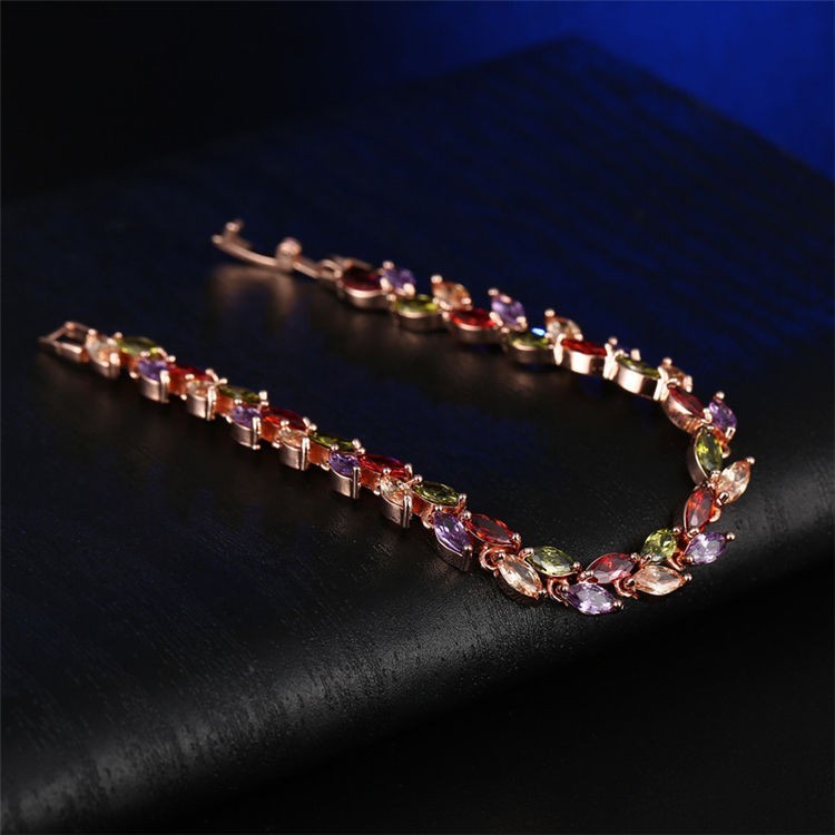 Multicolor Marquise Cut Tennis Bracelet Rose Gold Plated Elegant Women’s Jewelry