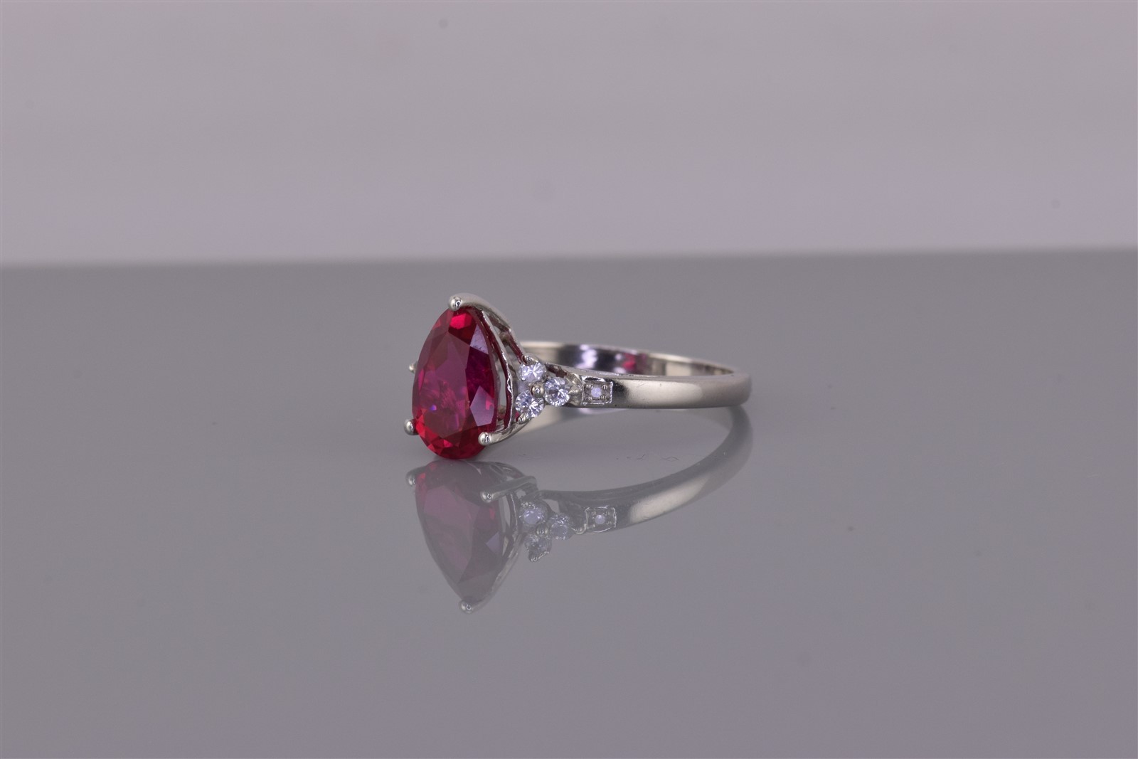 Michelle Albala Sterling Silver White & Pink Pear Sapphire Band Ring 925 Sz: 7