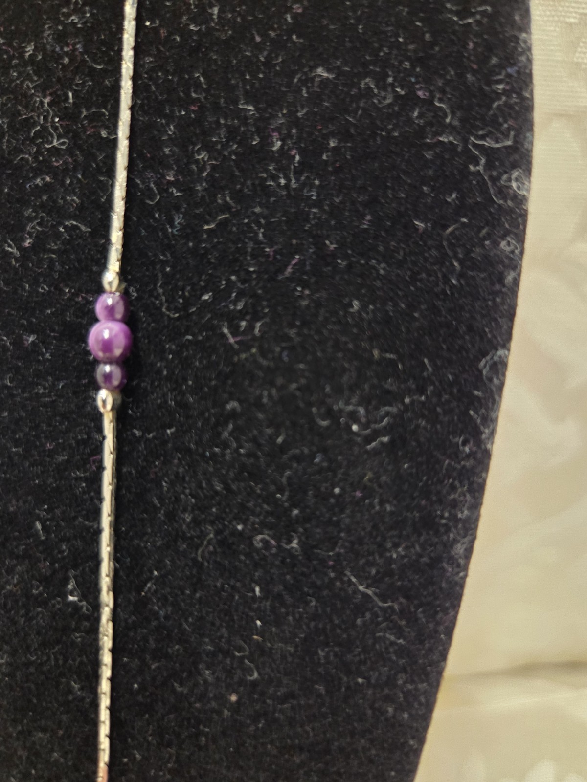 Vintage Tone Station Snake Chain Necklace Purple Glass Beads Spring Ring Korea
