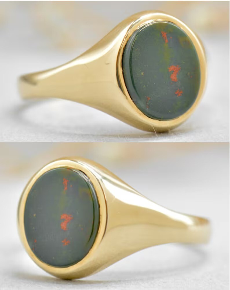 Gold Bloodstone Signet Ring Silver Men’s Ring Men’s Accessories Silver Jewelry