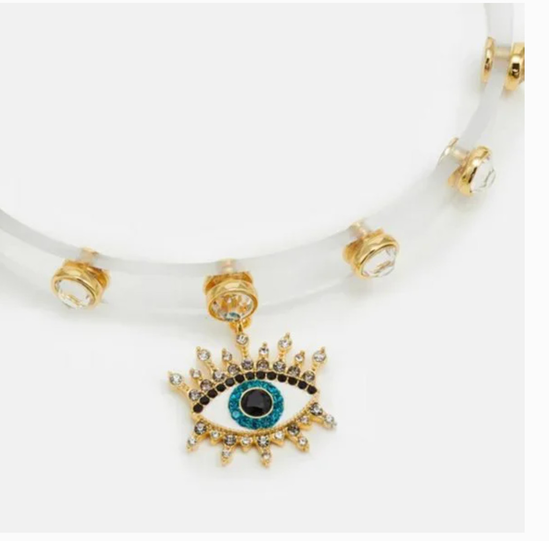 NWT Kurt Geiger London Clear Jelly Crystal Pavé Evil Eye Choker Necklace 15”