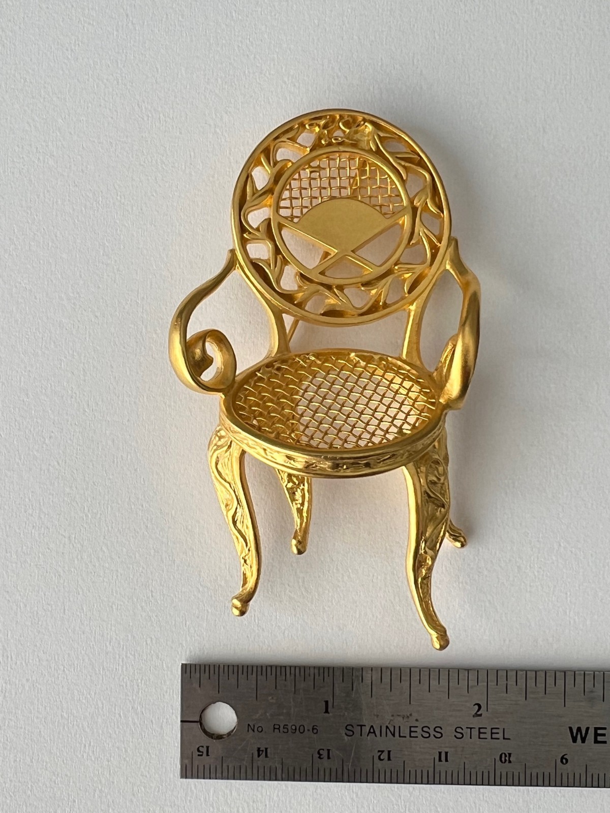 Karl Lagerfeld Iconic Vintage Oversized Gold Tone Rococo Louis XV Chair Brooch