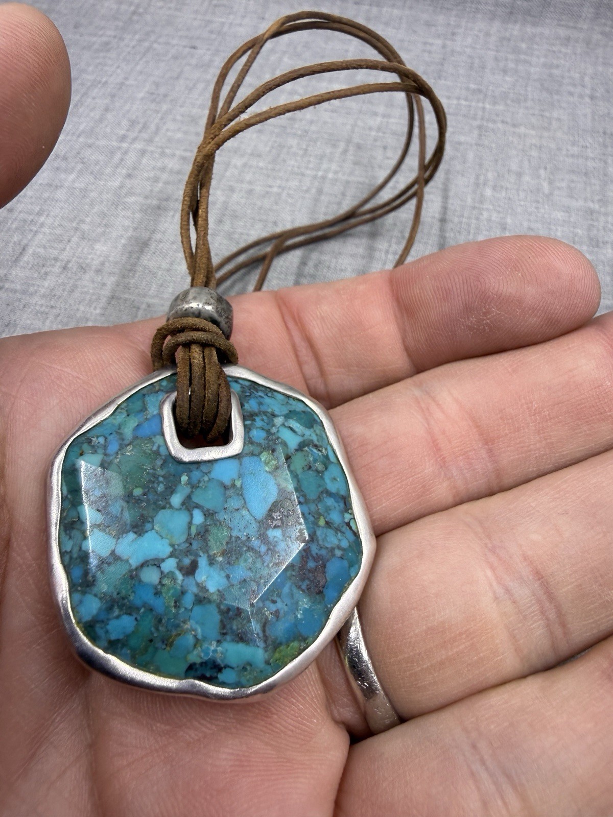 Silpada Paradies Turquoise & Lapis Reversible Sterling .925 Cord Necklace N2854