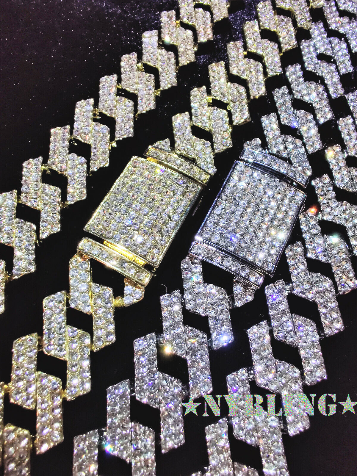 Mens Hip Hop Miami Cuban Prong Link Necklace Bracelet Gold Plated Iced CZ Chain
