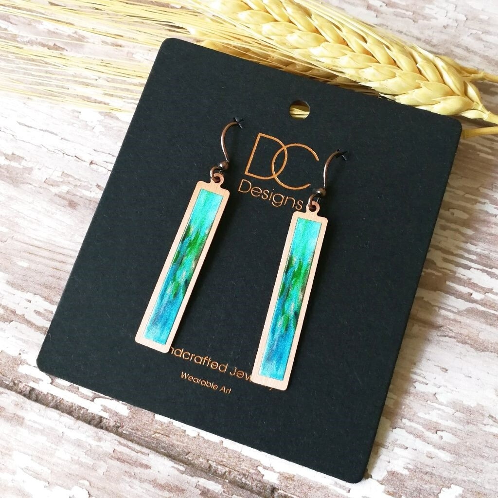 DC Designs Green Multicolor Copper Frame Linear Long Column Earrings 2NSE Unique