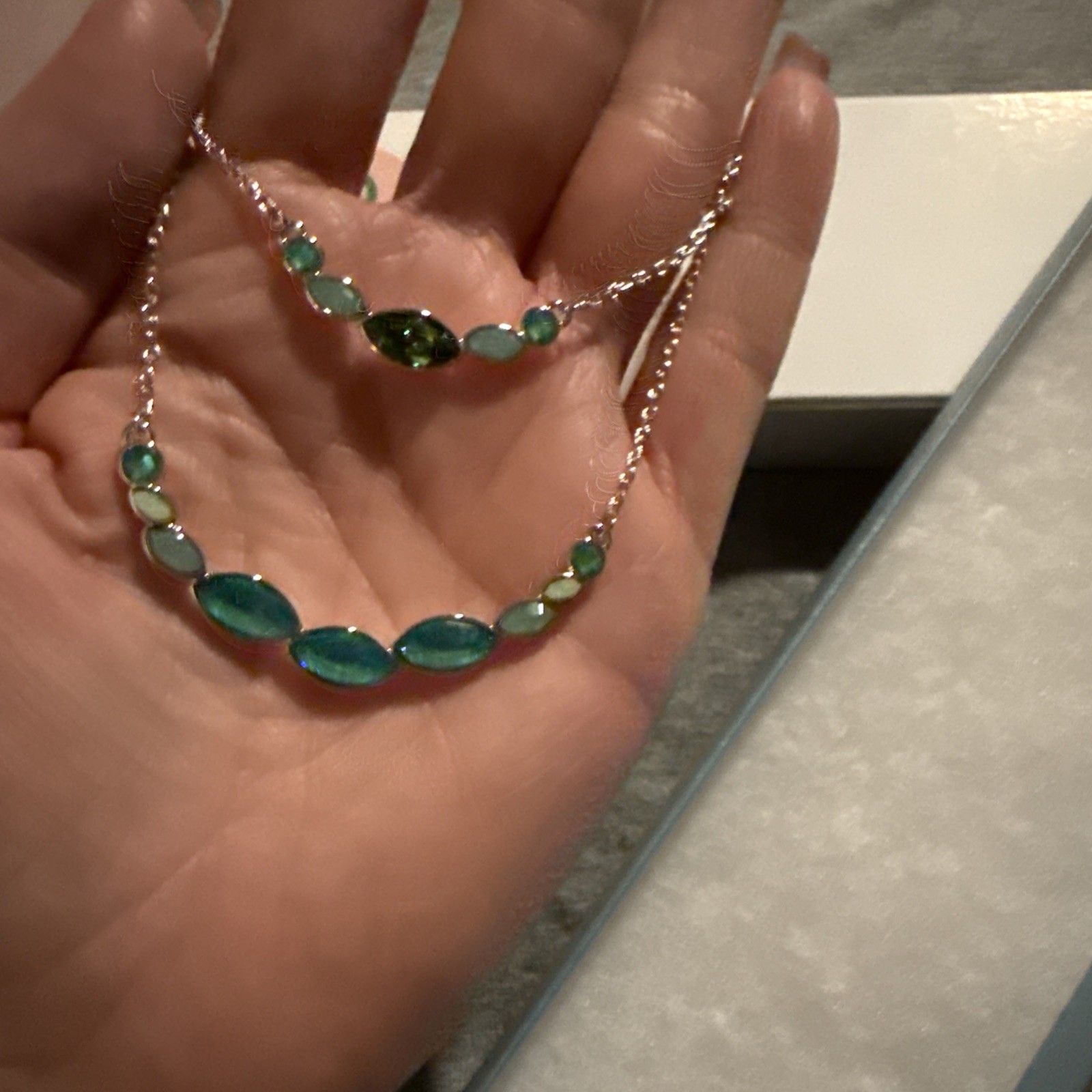 Touchstone Swarovski Sweet Layers Necklace- Blue/teal/silver