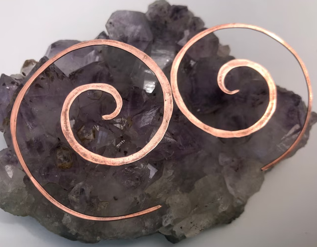 1 Pair Pure Copper Healing Spiral Hook Earrings, Jewelry Spiritual Kriya