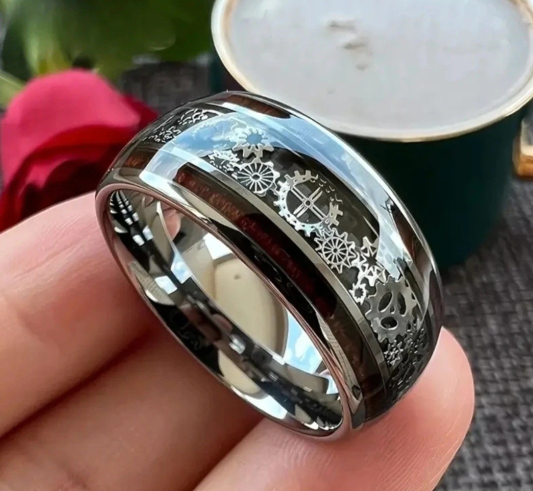 Steampunk Gear/Cog Band Ring Silver Tone Titanium Size 10.5 No Stone