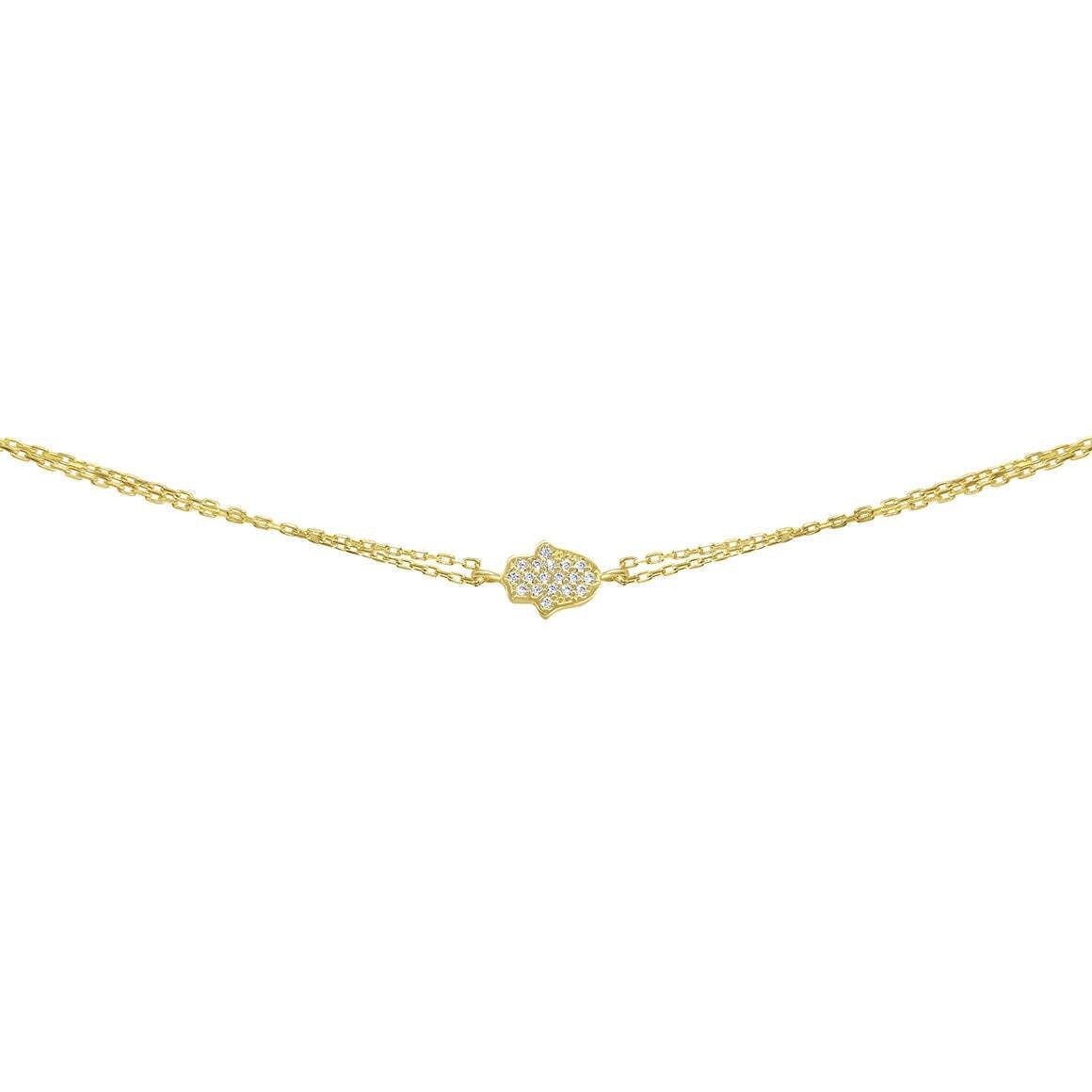 925 Silver Hamsa Bracelet CZ Yellow Gold Plated Adjustable Chain