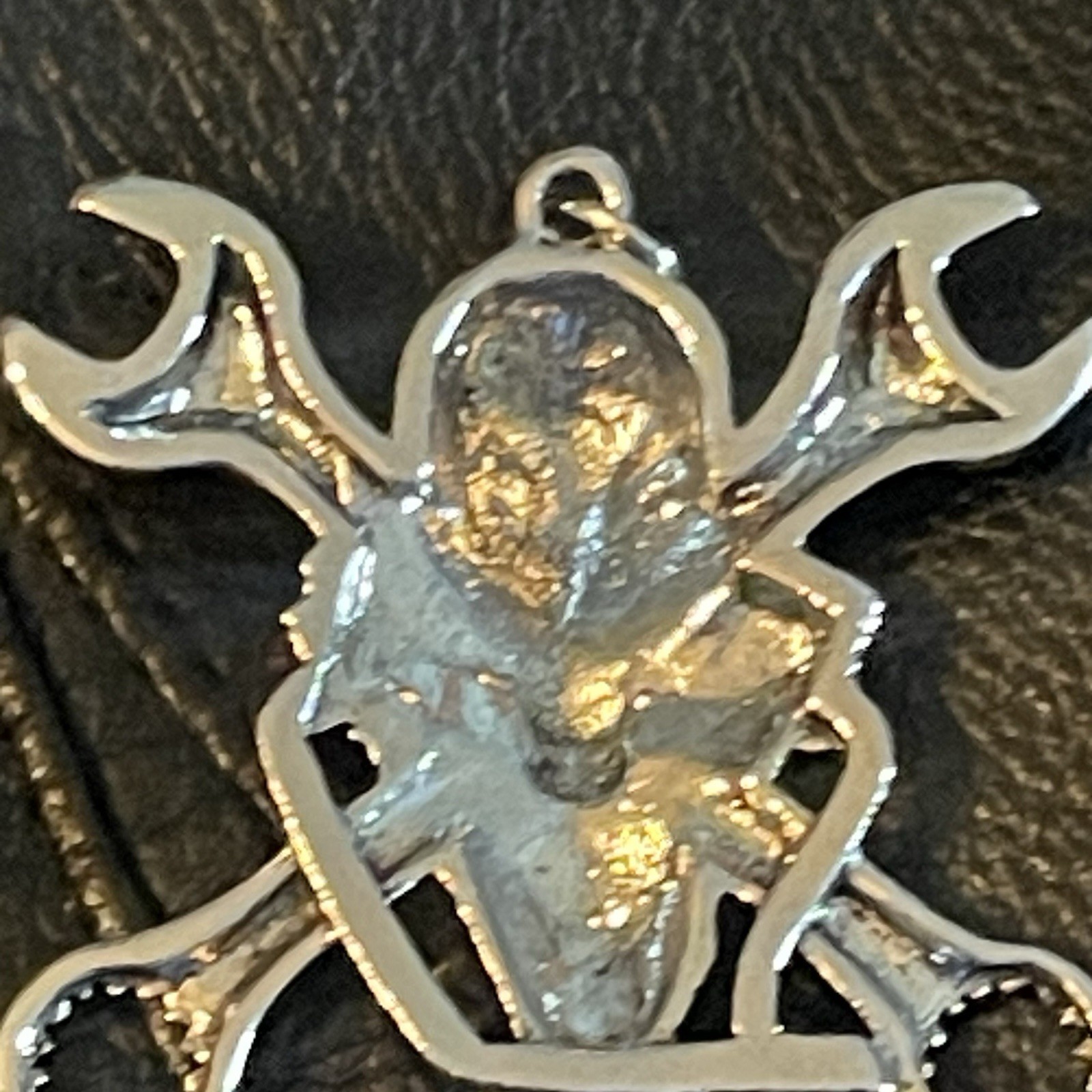 Silver-Tone Metal Skull Biker Charm Pendant, Skull Shape, No Stone, 0 Gems