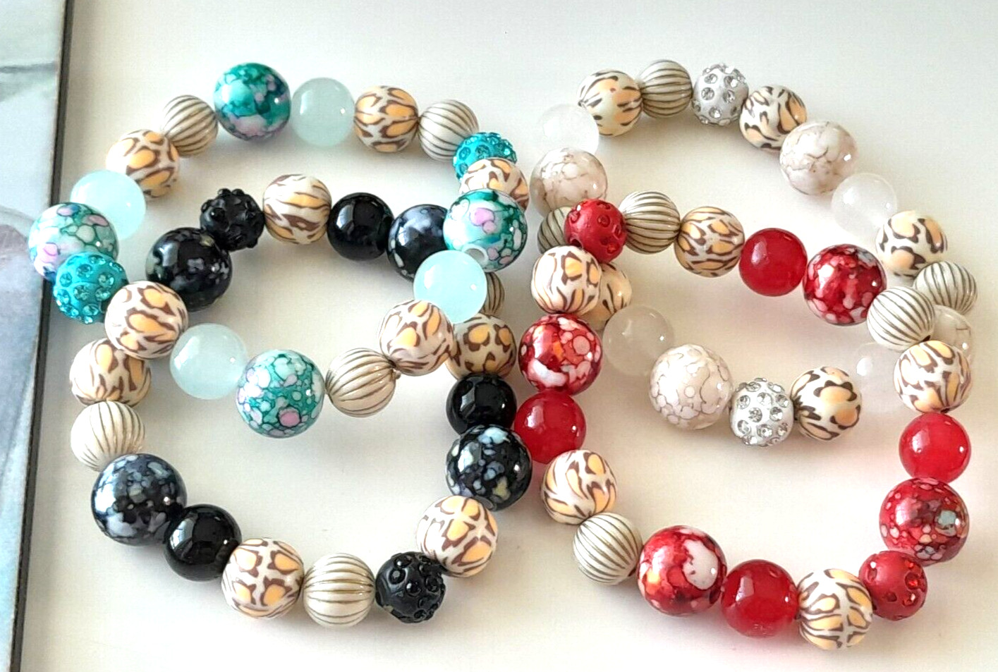 Artisan Viva Beads Chunky Clay & Acrylic Handmade Lot Of 4 Stretchy Bracelets