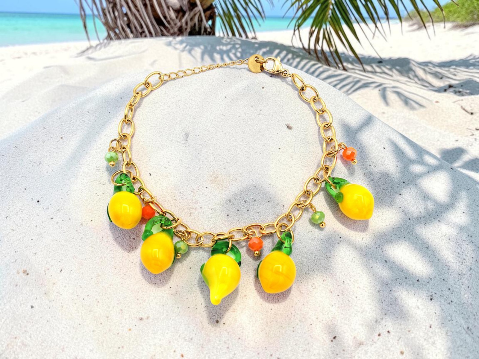 Women’s Gold Steel Bracelet Lemon Pendants Adjustable Summer Elegant Chic