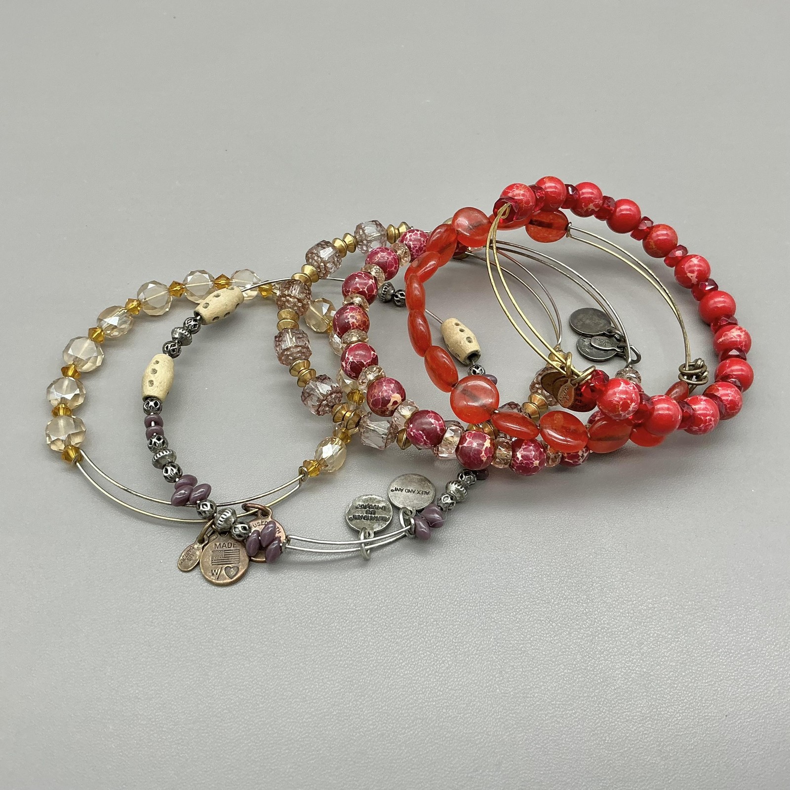 Alex And Ani Bracelet Set Beaded Slide Bangle Multicolor Glass 7″ Boho