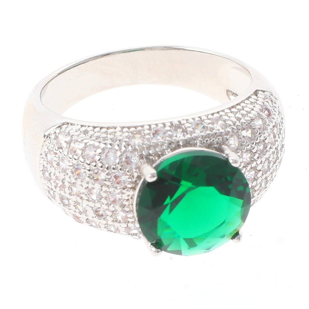 Silver Tone Copper Metal Rhodium Plated Ring With Cubic Zirconia JWZ1596-GN7