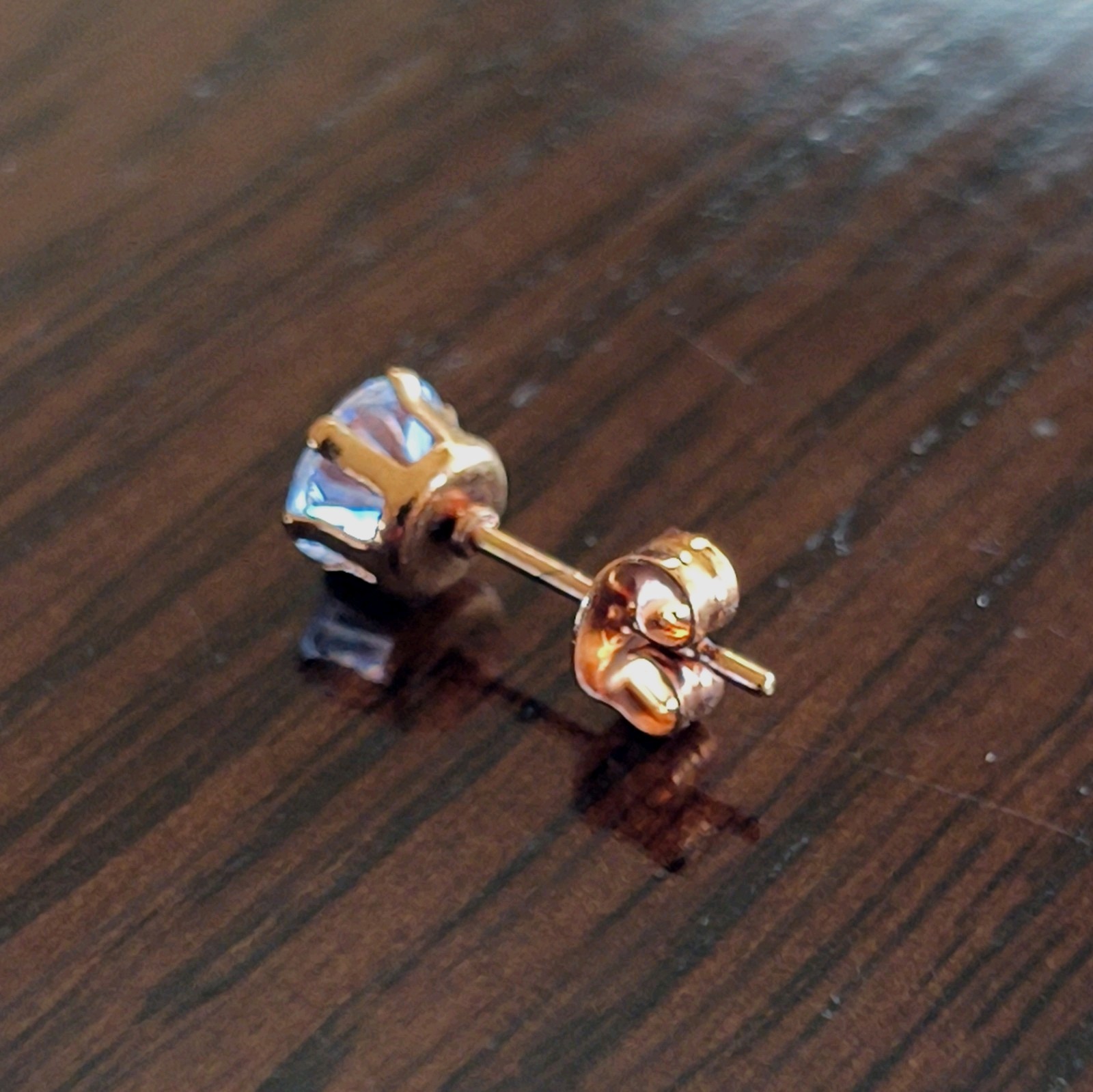 5mm Round Simulated Cubic Zirconia Stud Earrings Silver/Rose Gold Butterfly