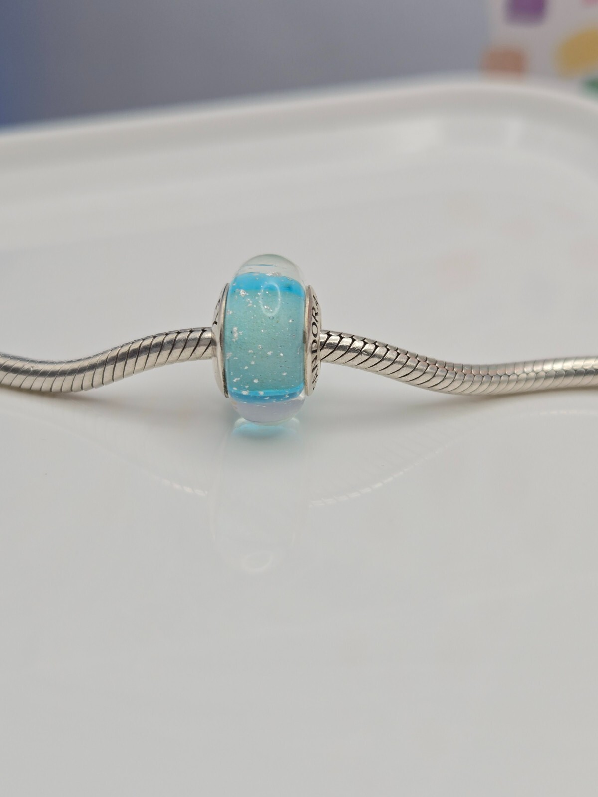 Authentic Pandora Disney Frozen Elsa’s Glass Silver Signature Murano Charm