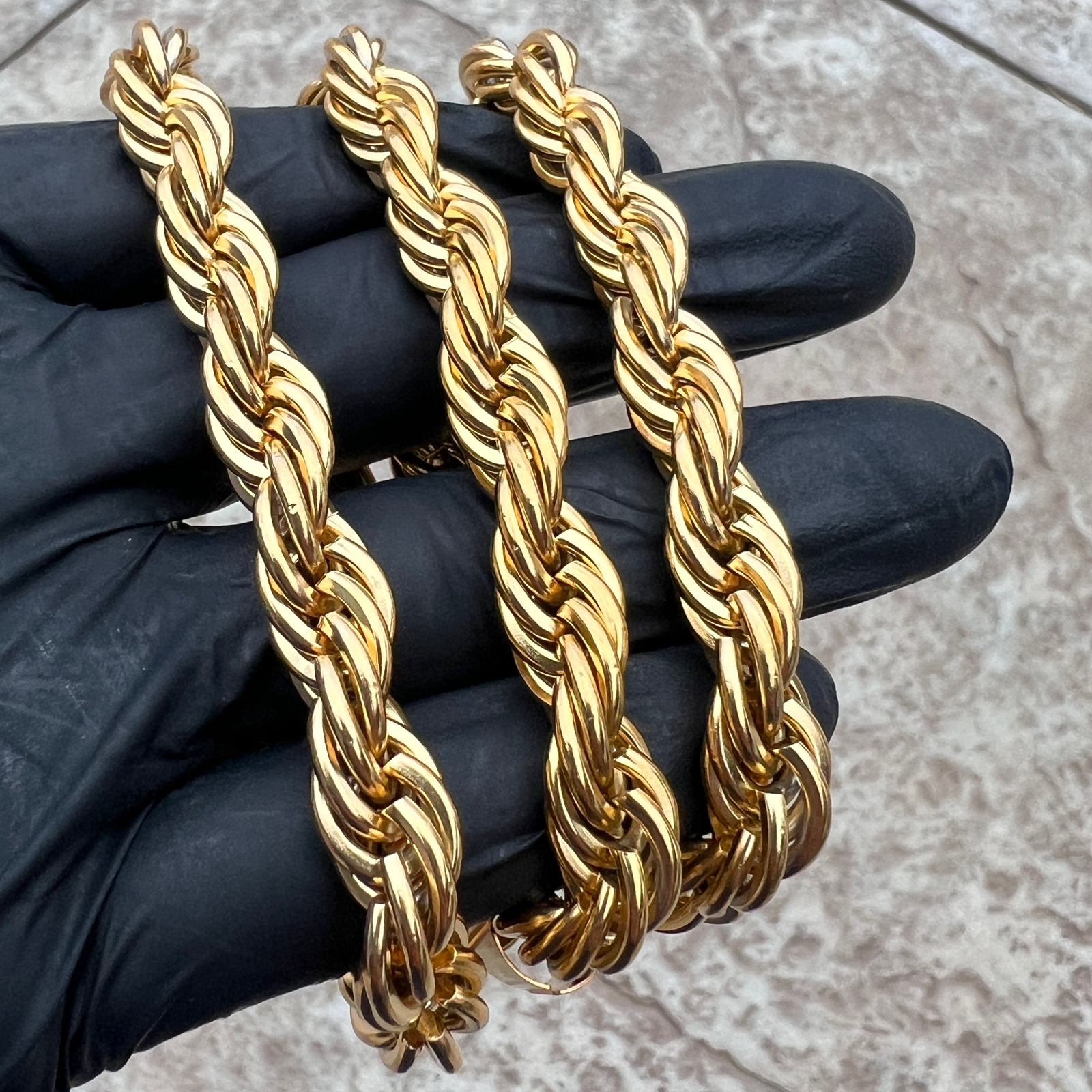 Mens 18k Gold Plated 316L Stainless Steel Rope Chain Hip Hop Necklace 10MM 24″