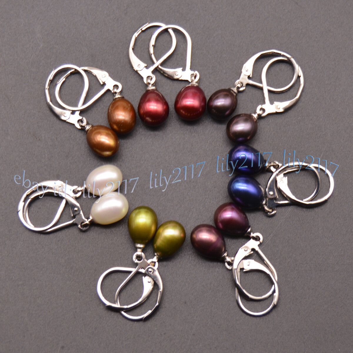 7-8mm Multicolor Natural Freshwater Pearl Drop Dangle Silver Leverback Earrings