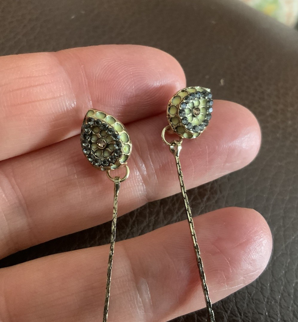 Museum Flower Earrings Filigree Art Nouveau VTG Gold Antique Bell Boho Chain CZ