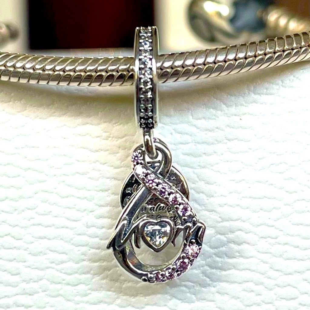 Pandora MOM Whit Pink CZ Dangle Charm Charm