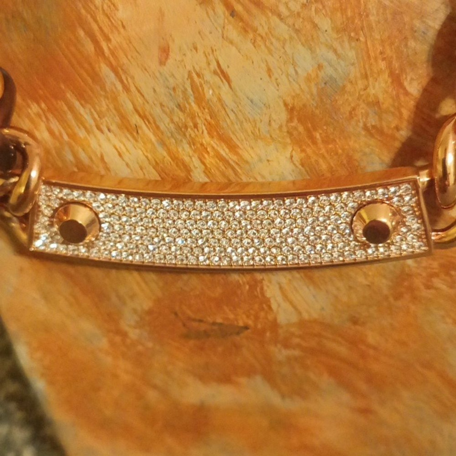 Michael Kors rose gold tortoise shell rhinestone statement necklace